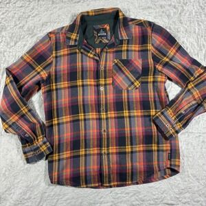 Prana Mens Flannel Button Down Shirt Size M Plaid Organic Cotton Lumberjack